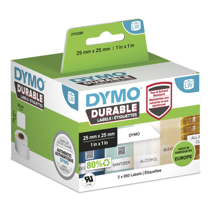 DYMO Authentic LabelWriter Durable Labels | 25mm x 25mm | White Poly | 2 Rolls of