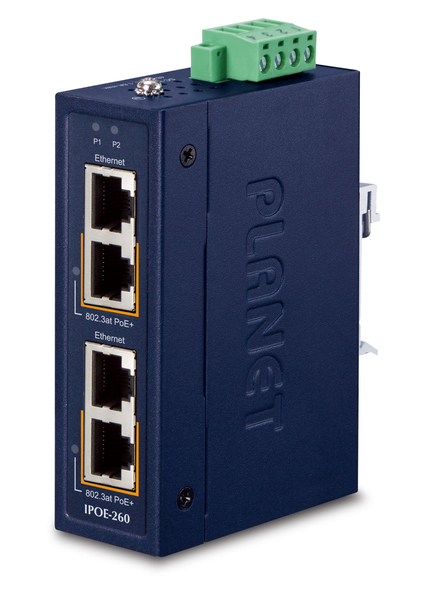 Planet Industrial 2-port 10/100/1000T Gigabit Ethernet (10/100/1000) Power over Ethernet (PoE) Blue Networking