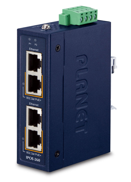 Planet Industrial 2-port 10/100/1000T Gigabit Ethernet (10/100/1000) Power over Ethernet (PoE) Blue Networking