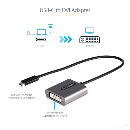 StarTech.com USB C to DVI Adapter - 1920x1200p USB-C to DVI-D Adapter Dongle - USB Hub