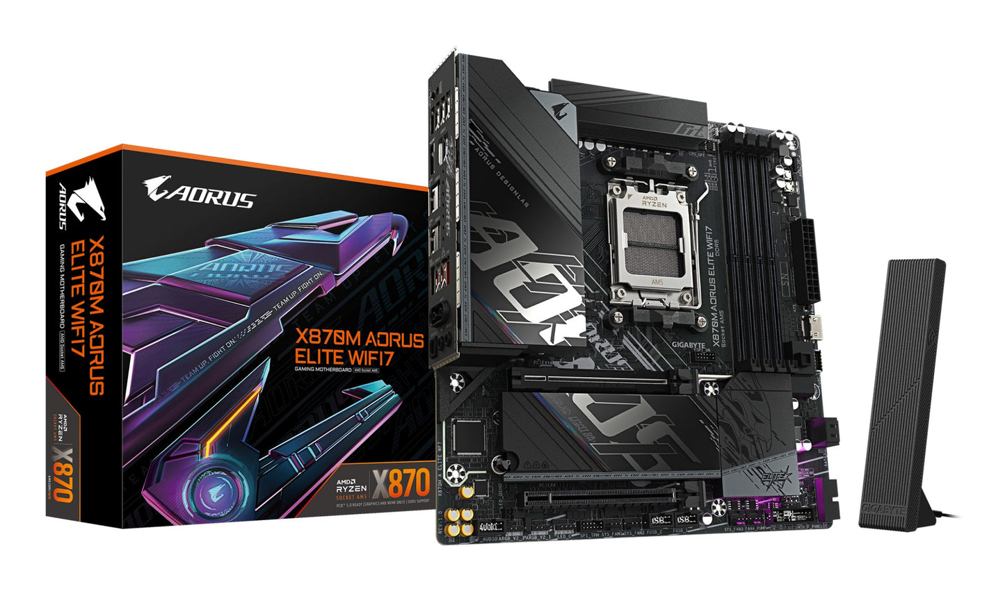 Gigabyte X870M AORUS ELITE WIFI7 Motherboard - Supports AMD Ryzen 9000 CPUs, 14+2+2