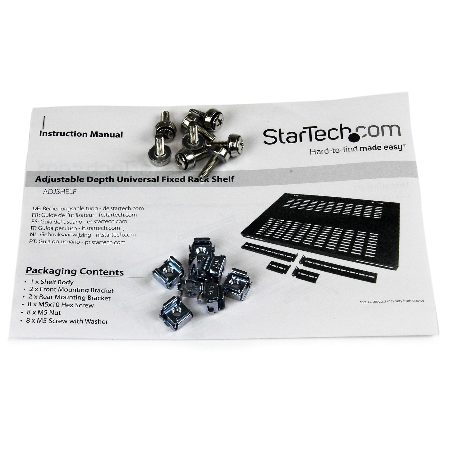 StarTech.com 1U Adjustable Vented Server Rack Mount Shelf - 175lbs - 19.5 to 38in