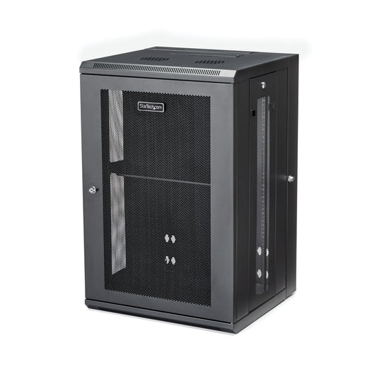 StarTech.com 4-Post 18U Wall Mount Network Cabinet with 1U Shelf, 19" Hinged Rack