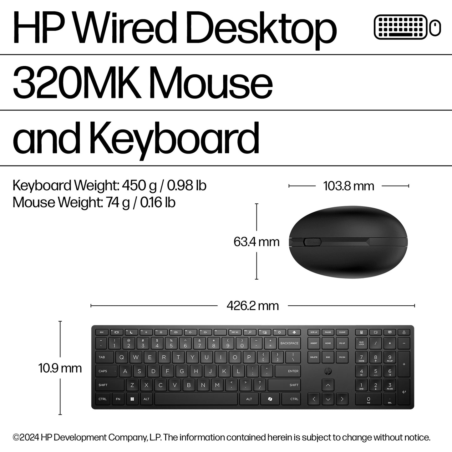 HP 320MK Wired Keyboard & Mouse Combo
