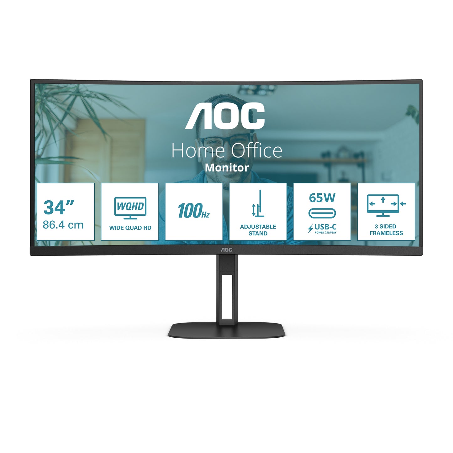 AOC V5 CU34V5C/BK 34" UWQHD VA 100Hz Curved Monitor