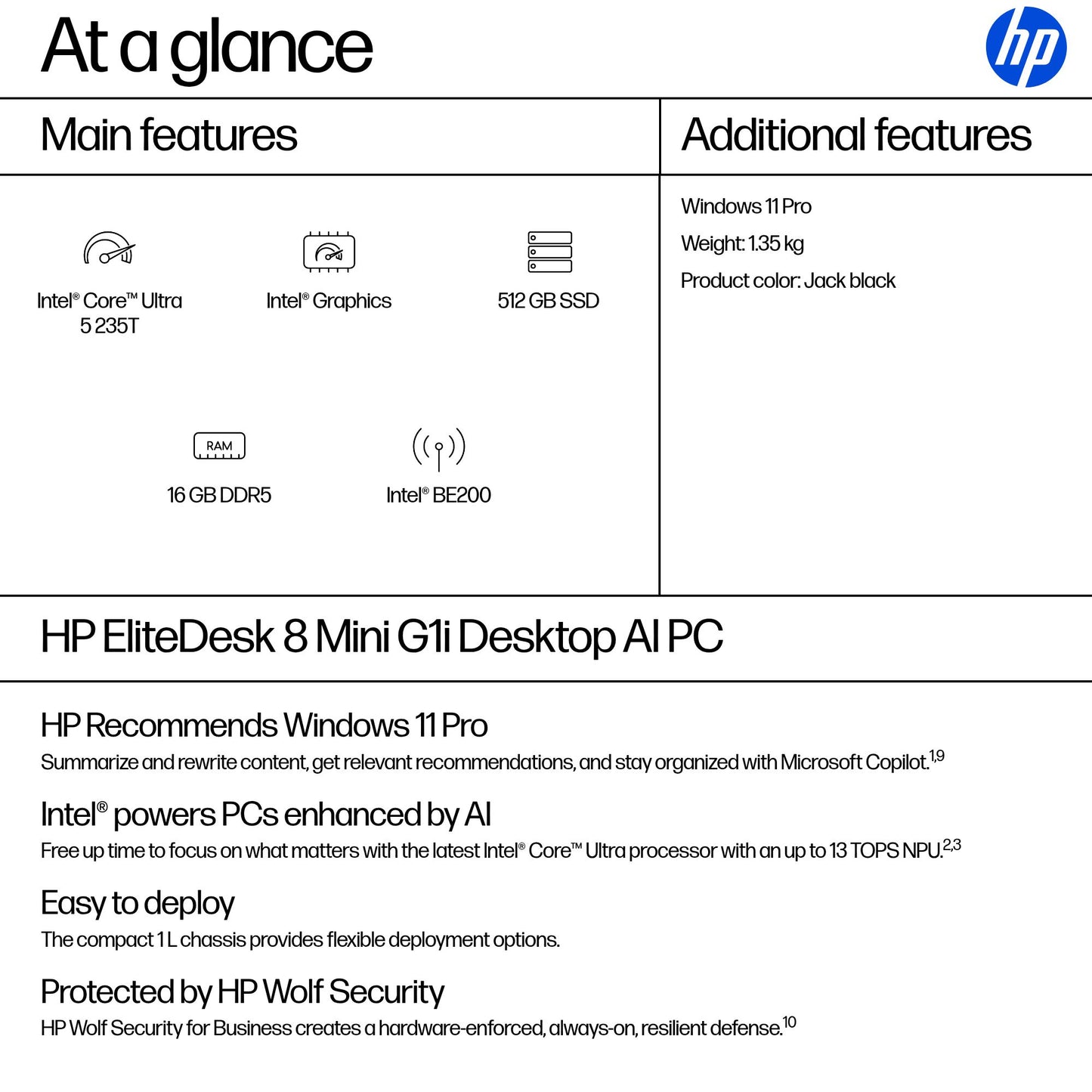 HP EliteDesk 8 Core Ultra 5 235T 16GB 512GB SSD Mini PC