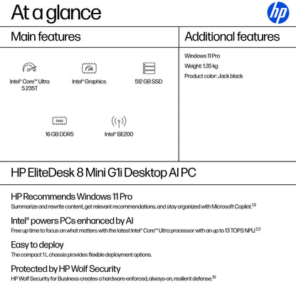 HP EliteDesk 8 Core Ultra 5 235T 16GB 512GB SSD Mini PC