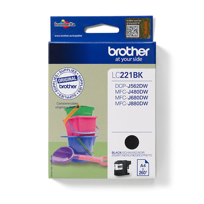 Brother LC-221BK Black Ink Cartridge (260 pages, Brother DCP-J 562)