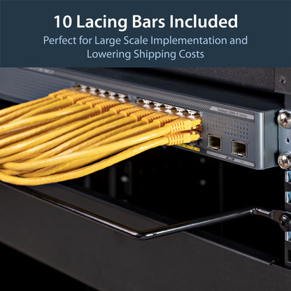 StarTech.com 10-Pack Horizontal Lacing Bar with 4in (10.2cm) Offset at 75 Degrees Rack