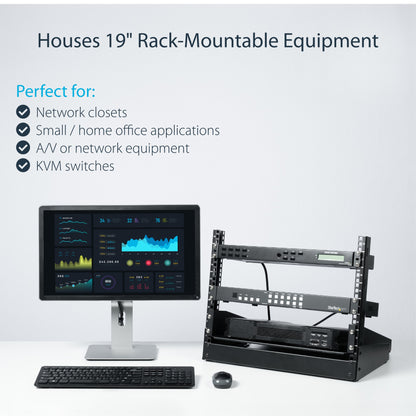 StarTech.com 2-Post 8U Desktop Server Rack, Small Open Frame 19in Computer Rack