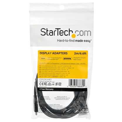 StarTech.com 6.6ft (2m) USB C to DisplayPort 1.2 Cable 4K 60Hz - Bidirectional DP to