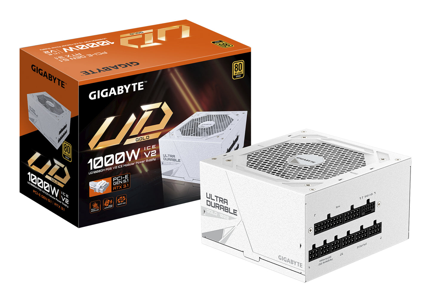Gigabyte UD1000GM PG5 V2 ICE Power Supply Unit- PCIe Gen 5.1, 80 PLUS Gold, Fully