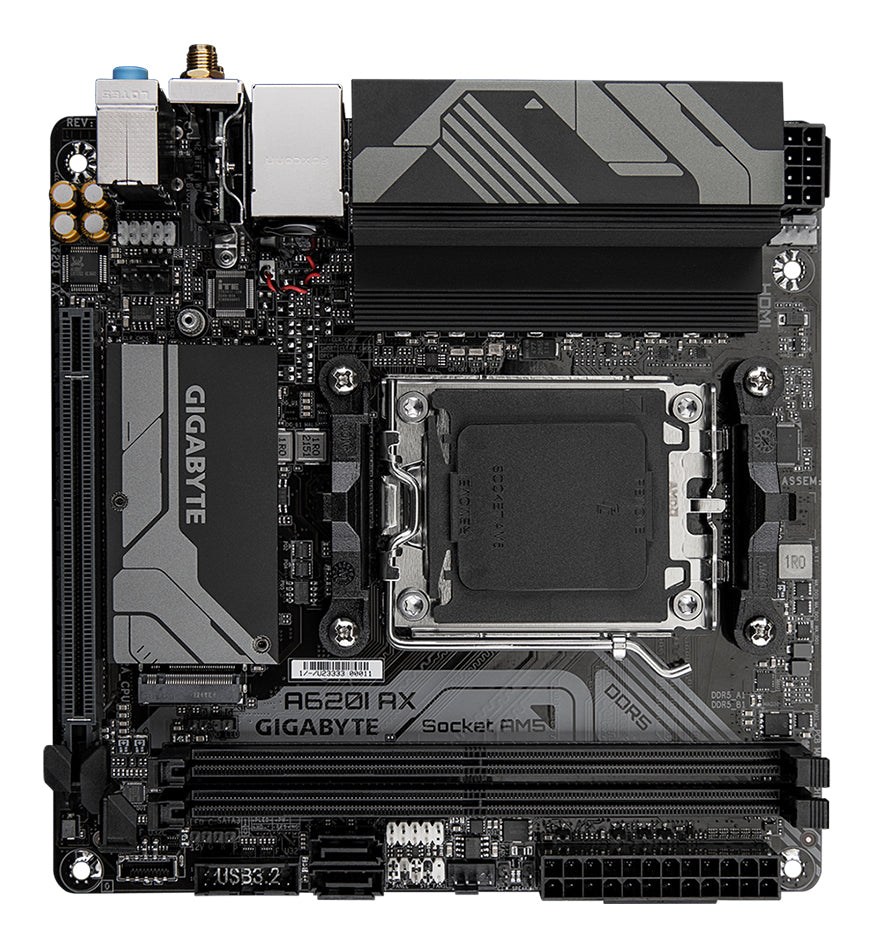 Gigabyte A620I AX Motherboard - Supports AMD Ryzen 8000 CPUs, 5+2+1 Phases Digital