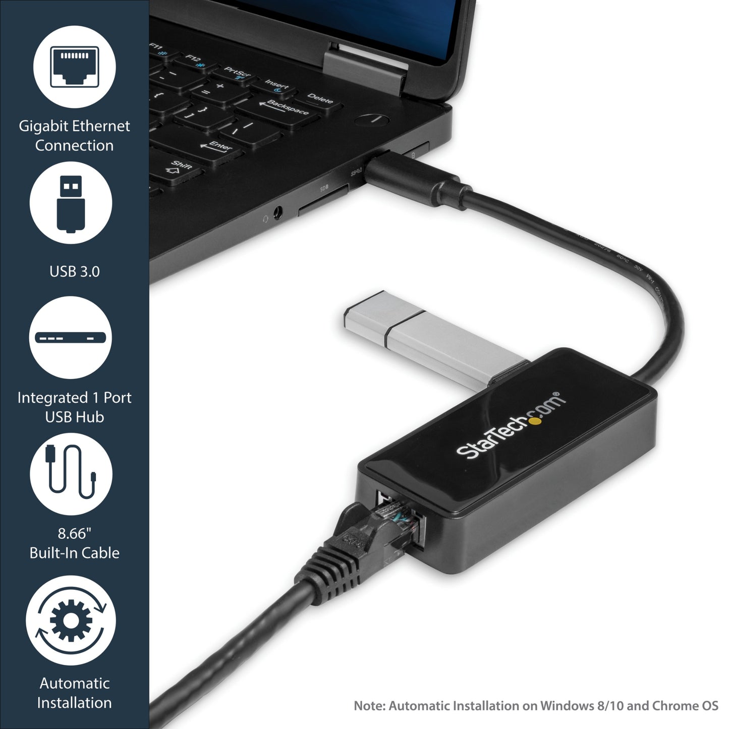 StarTech.com USB 3.0 Ethernet Adapter, USB 3.0 Network Adapter NIC with USB Port