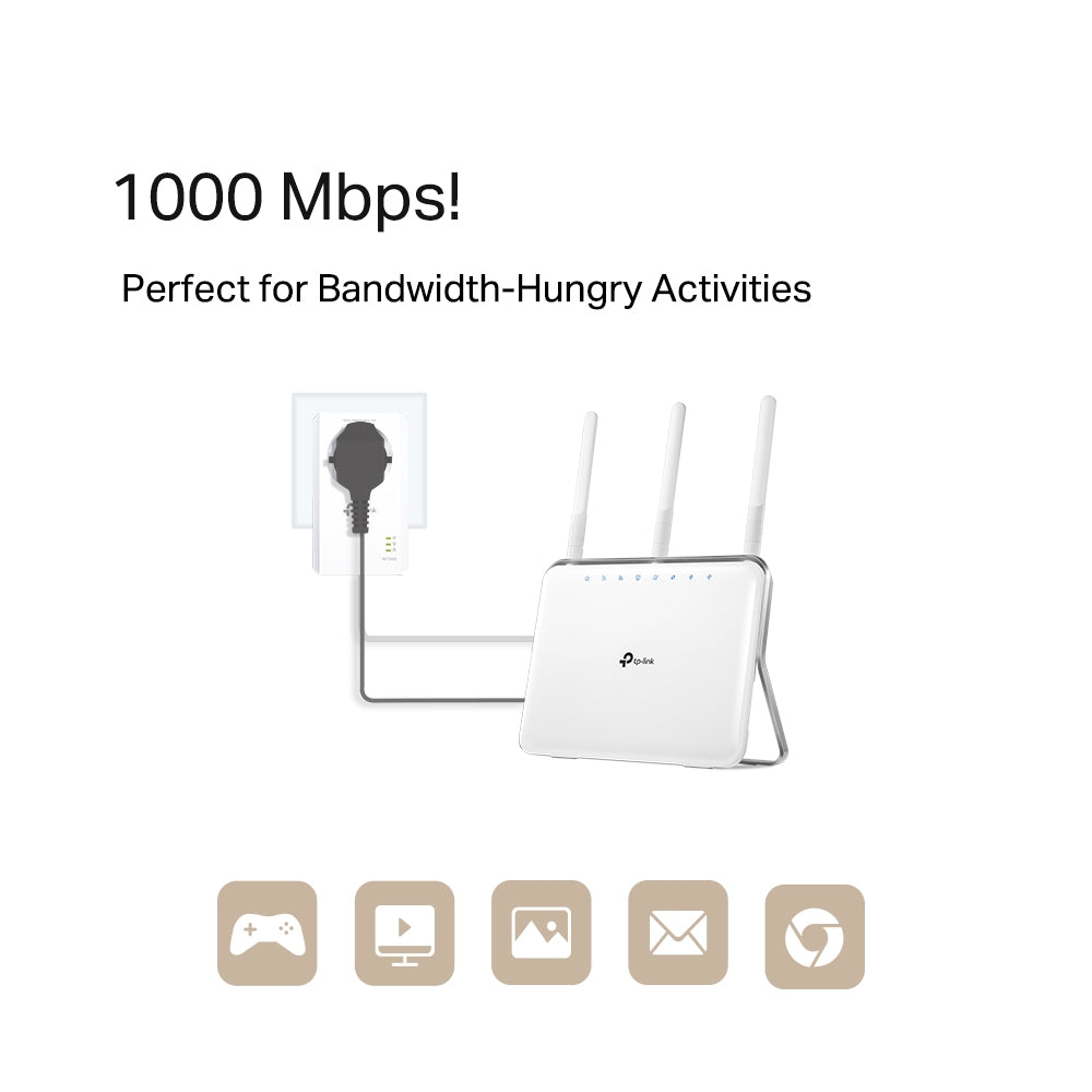 TP-LINK AV1000 Gigabit Passthrough Powerline Starter Kit Network Adapter