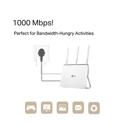 TP-LINK AV1000 Gigabit Passthrough Powerline Starter Kit Network Adapter