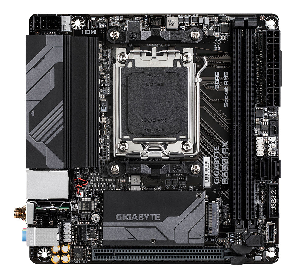 Gigabyte B650I AX Motherboard - AMD Ryzen 9000 Series CPUs, 5+2+1 Phases VRM, up to
