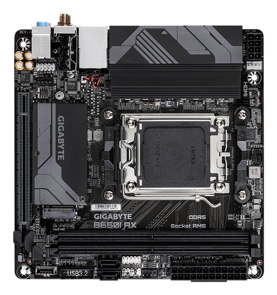 Gigabyte B650I AX Motherboard - AMD Ryzen 9000 Series CPUs, 5+2+1 Phases VRM, up to