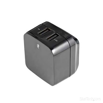 StarTech.com Dual-Port USB Wall Charger - International Travel - 17W/3.4A - Black