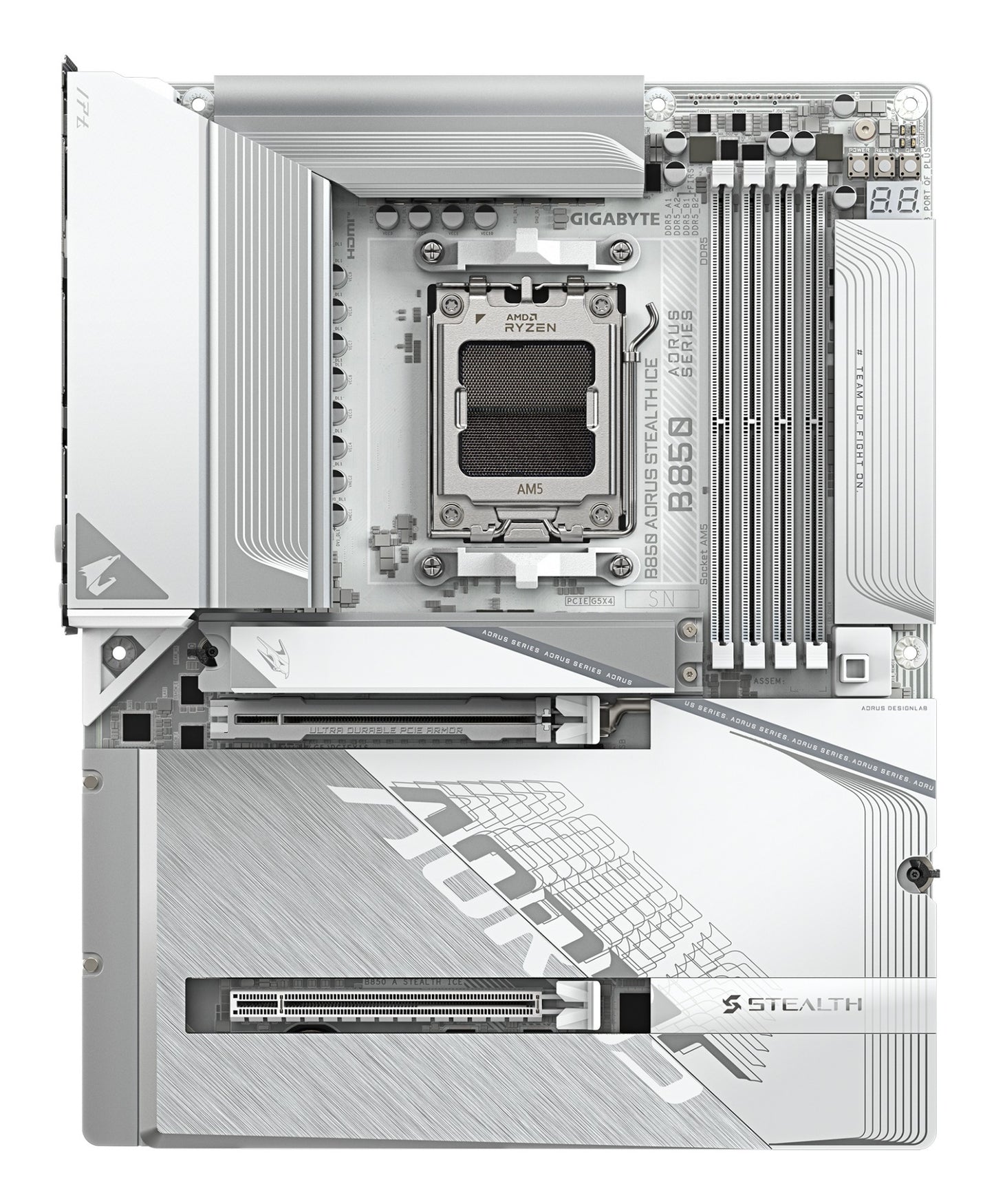 Gigabyte B850 AORUS STEALTH ICE Motherboard - AMD Ryzen 9000 Series CPUs, 14+2+2