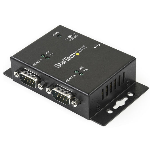 StarTech.com 2 Port Industrial Wall Mountable USB to Serial Adapter Hub with DIN