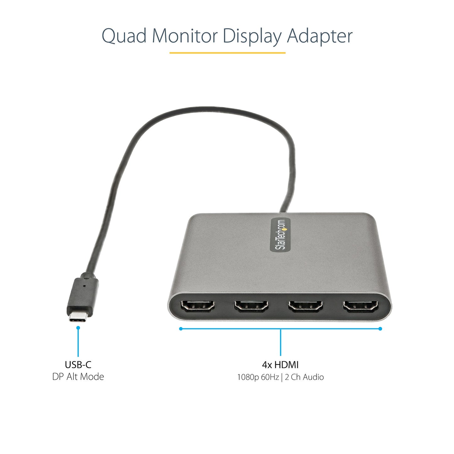 StarTech.com USB C to Quad HDMI Adapter, USB-C to 4x HDMI Monitor Converter for Hub