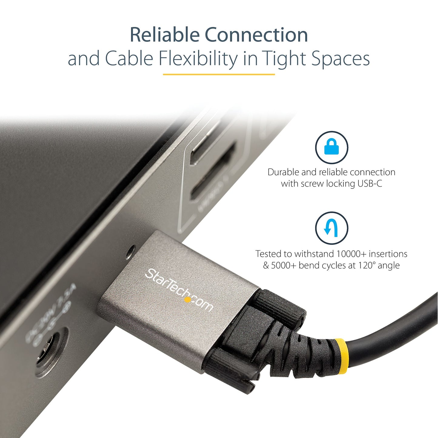 StarTech.com 3ft (1m) USB-C Cable, Side Screw Locking, USB 10Gbps, 100W (5A) Power