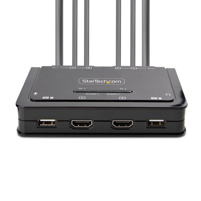 StarTech.com 2-Port Dual-Monitor HDMI Cable KVM Switch, 4K 60Hz, Compact KVM with