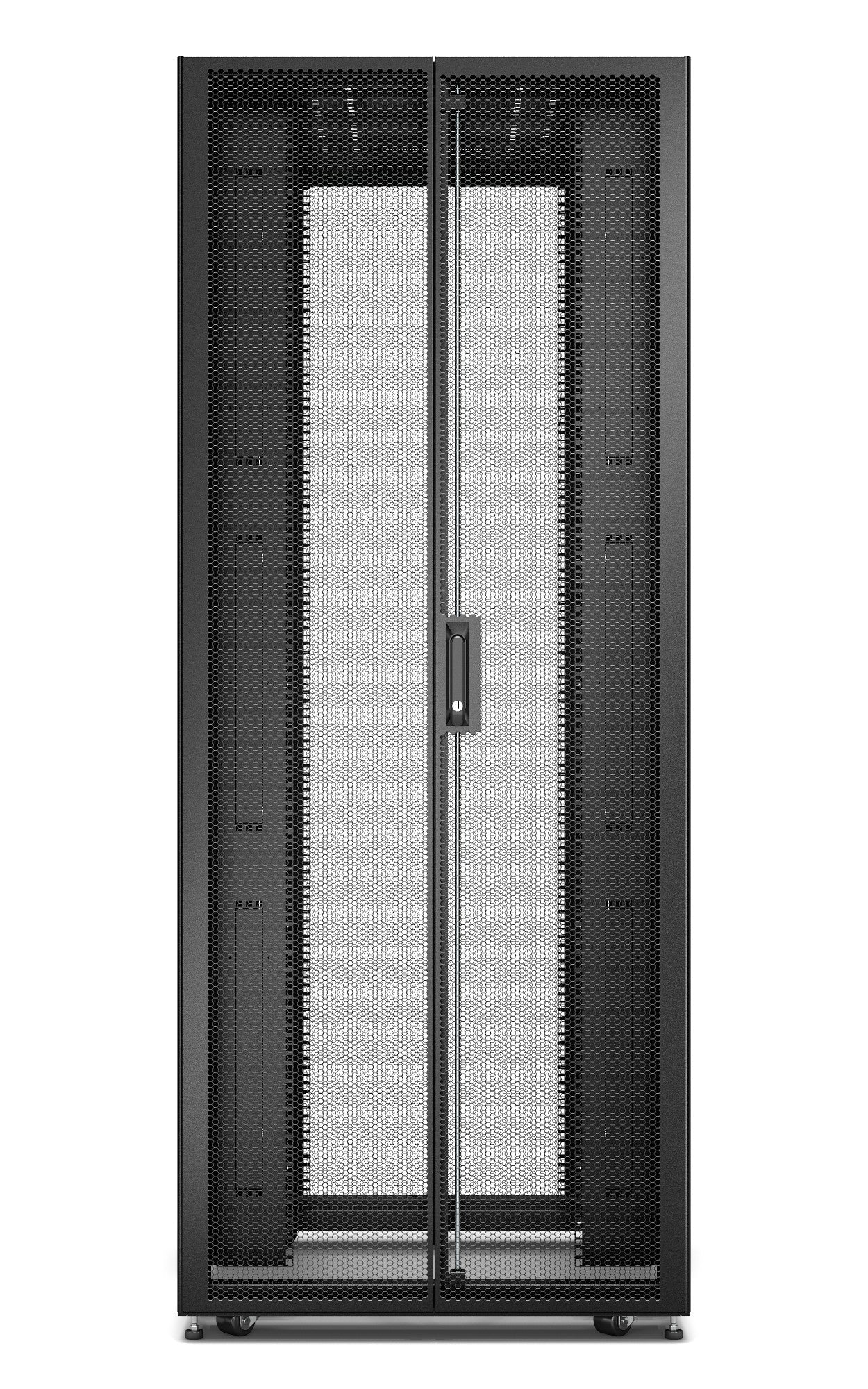 APC Easy Rack, 42U, Black, With Roof, Castors, Feet, 4 Brackets, and Bottom, No Side