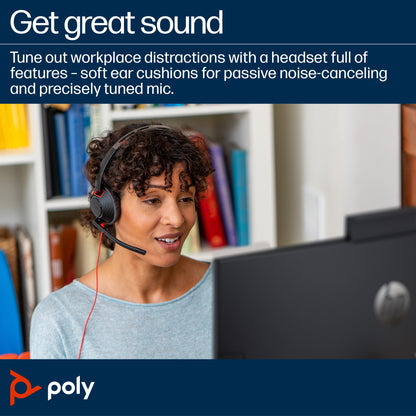 HP Poly Blackwire 5210 Monaural USB-C Headset +3.5mm Plug +USB-C/A Adapter