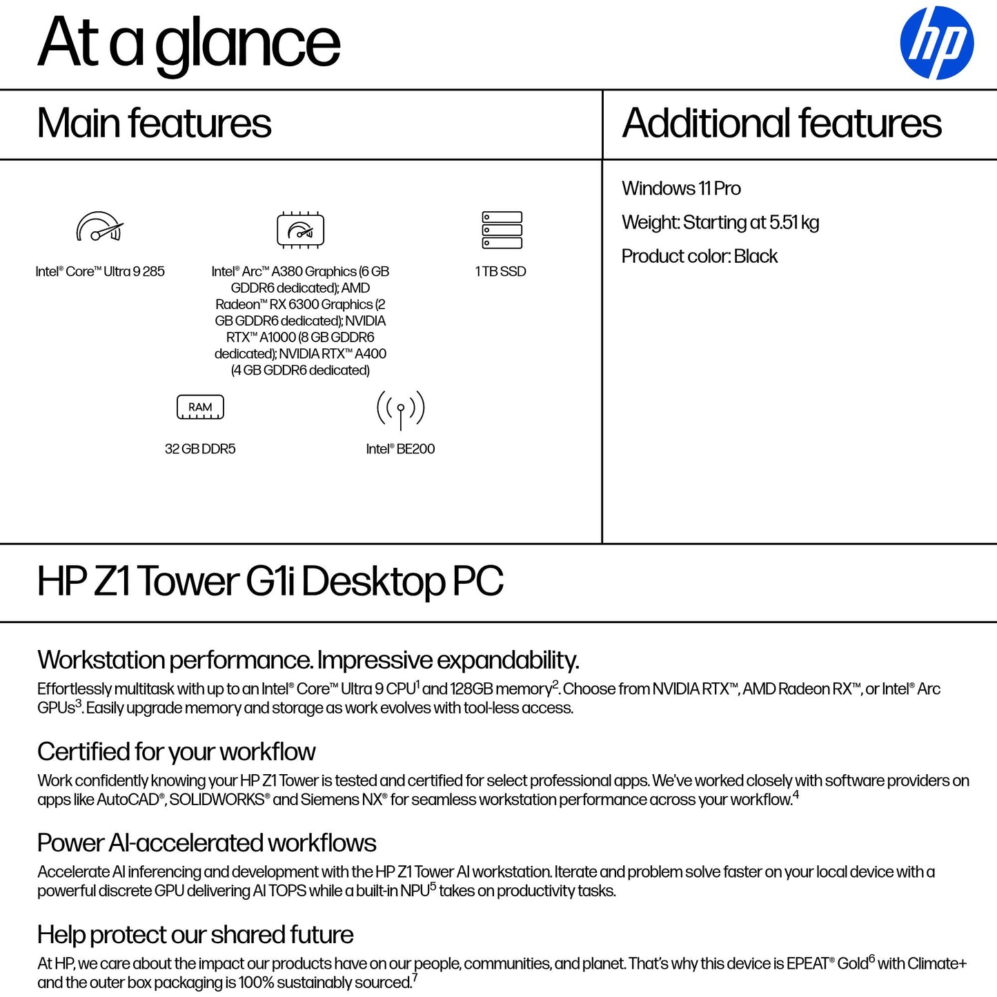 HP Z1 Core Ultra 9 285 32GB 1TB SSD Tower PC