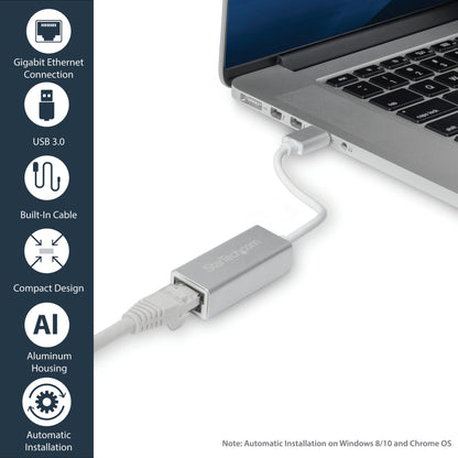 StarTech.com USB 3.0 to Gigabit Network Adapter, Silver, Sleek Aluminum Design for