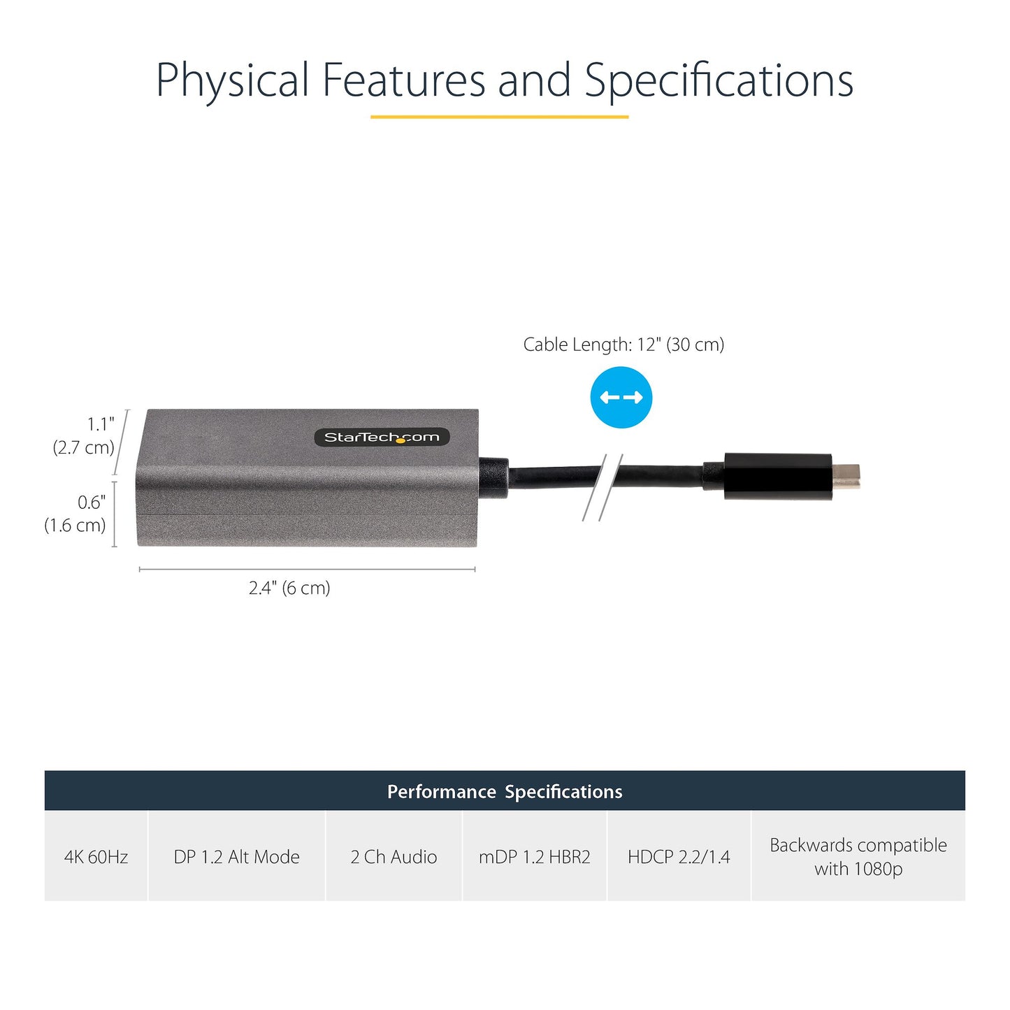 StarTech.com USB C to Mini DisplayPort Adapter - 4K 60Hz USB-C to mDP Adapter Dongle Hub