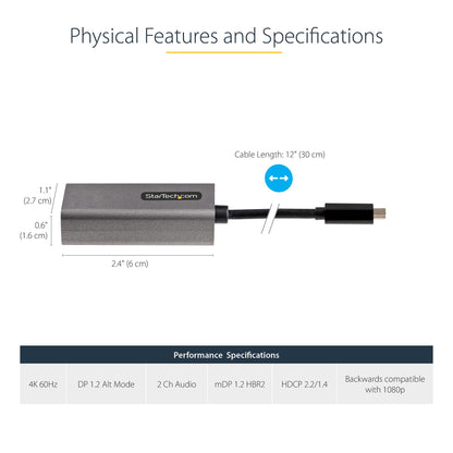 StarTech.com USB C to Mini DisplayPort Adapter - 4K 60Hz USB-C to mDP Adapter Dongle Hub