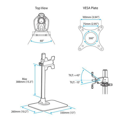 StarTech.com Single Monitor Stand - Adjustable - Steel - Silver - For up to 34" Mount