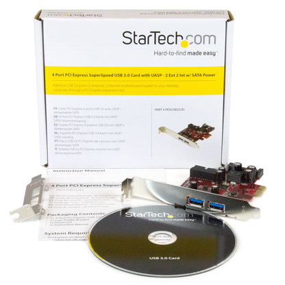 StarTech.com 4 Port PCI Express USB 3.0 Card - 5Gbps - 2 External & 2 Internal Hub