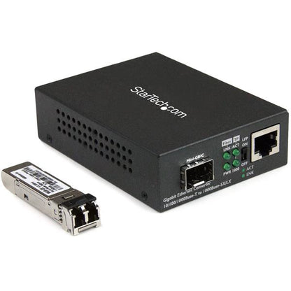 StarTech.com Multi-Mode (MM) LC Fiber Media Converter for 10/100/1000 Networks, Standalone Gigabit Ethernet to LC Converter, SFP Transceiver Included, 850nm, 550m - TAA Networking