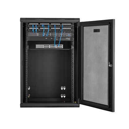 StarTech.com 4-Post 18U Wall Mount Network Cabinet with 1U Shelf, 19" Hinged Rack