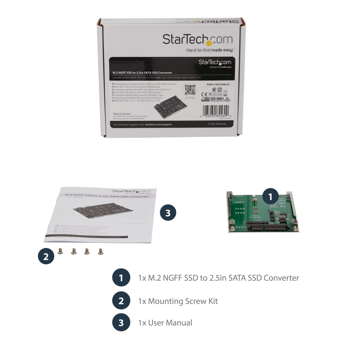 StarTech.com M.2 SATA SSD to 2.5in SATA Adapter, M.2 NGFF to SATA Converter Hub