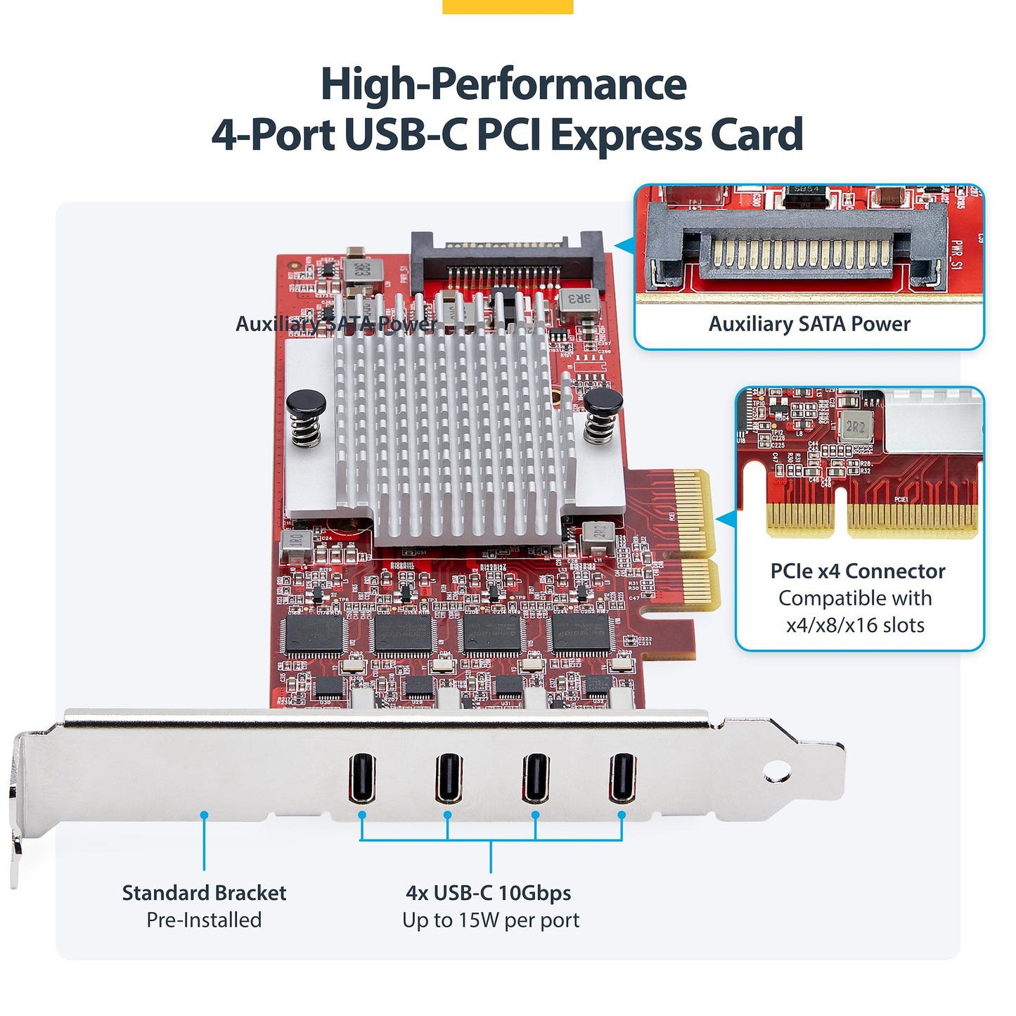 StarTech.com 4-Port USB Type-C PCIe Card, USB 3.2 10Gbps, USB-C PCI Express Hub