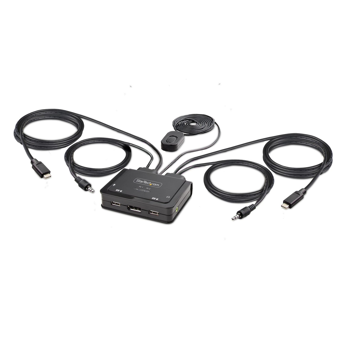 StarTech.com 2-Port USB-C Cable KVM Switch, 4K 60Hz DisplayPort Output, Compact KVM