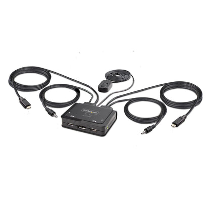 StarTech.com 2-Port USB-C Cable KVM Switch, 4K 60Hz DisplayPort Output, Compact KVM