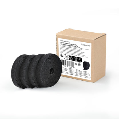 StarTech.com 4-pack 15ft (4.6m) Hook and Loop Roll, 0.5in Wide, Black, Cut-to-Size Cable