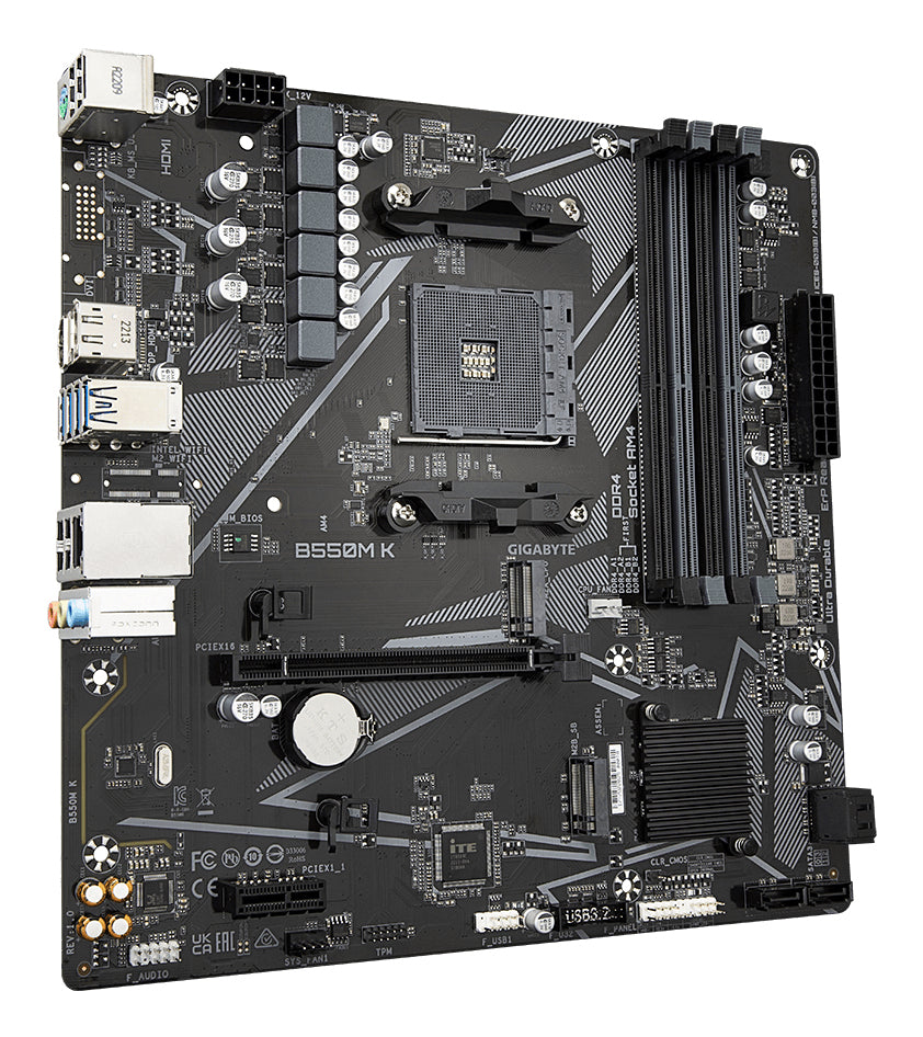 Gigabyte B550M K Motherboard - AMD Ryzen 5000 CPUs, up to 4733MHz DDR4, 1xPCIe 4.0 +