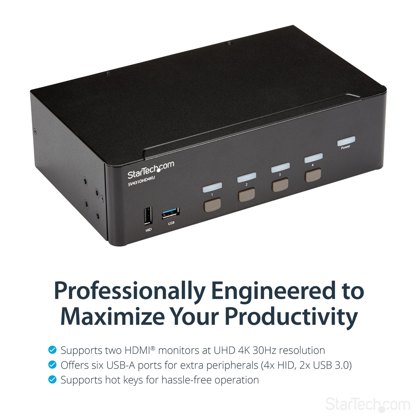 StarTech.com 4 Port HDMI KVM Switch - 4K 30Hz - Dual Display - TAA