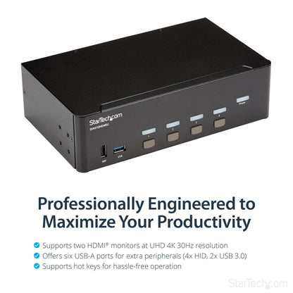 StarTech.com 4 Port HDMI KVM Switch - 4K 30Hz - Dual Display - TAA