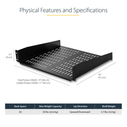 StarTech.com 2U Server Rack Shelf - Universal Vented Rack Mount Cantilever Tray for (BSHELFV)