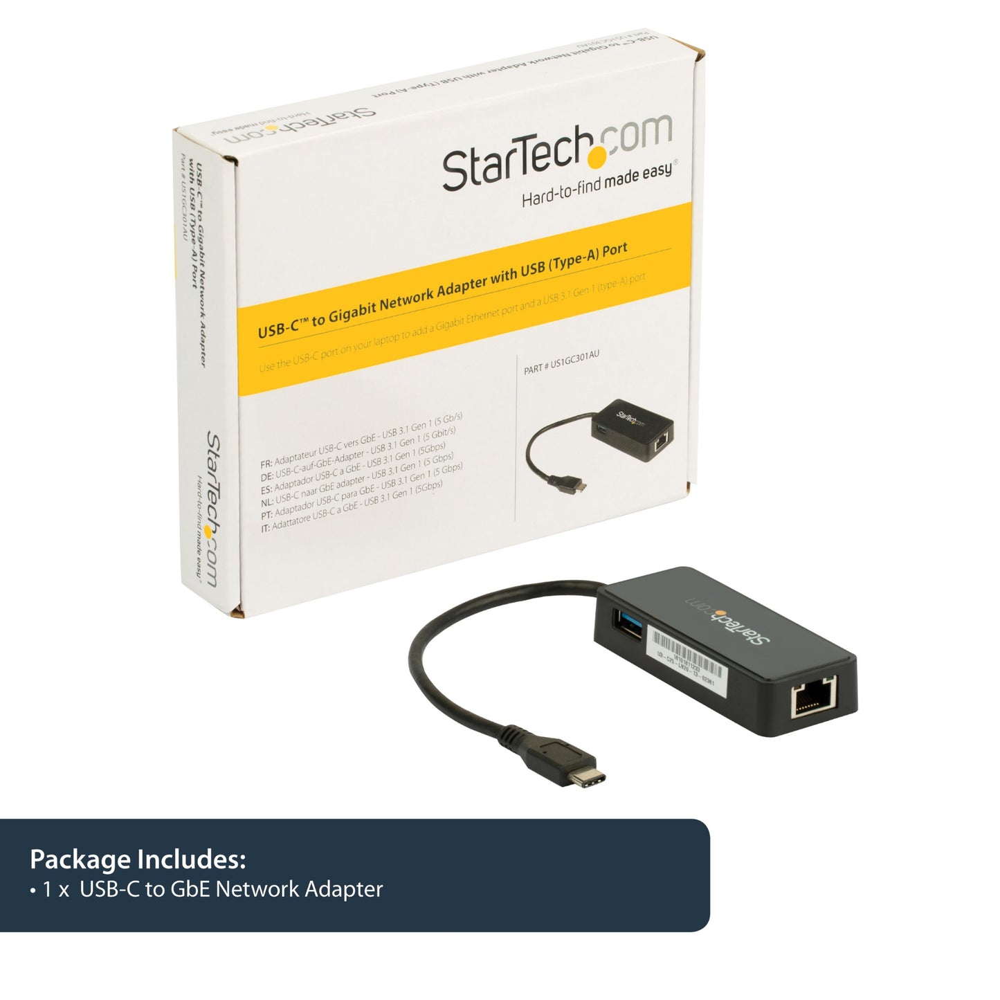 StarTech.com USB-C to Gigabit Network Adapter with Extra USB 3.0 Port - Black