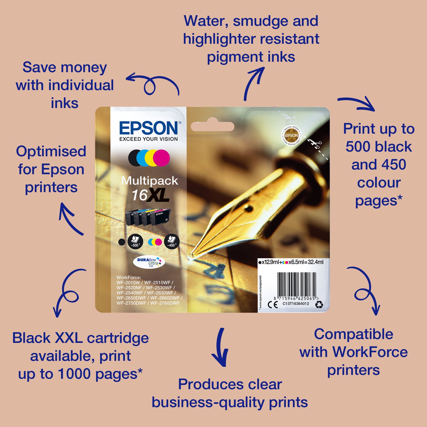 Epson C13T16214012/16 Black Ink Cartridge (175 pages)