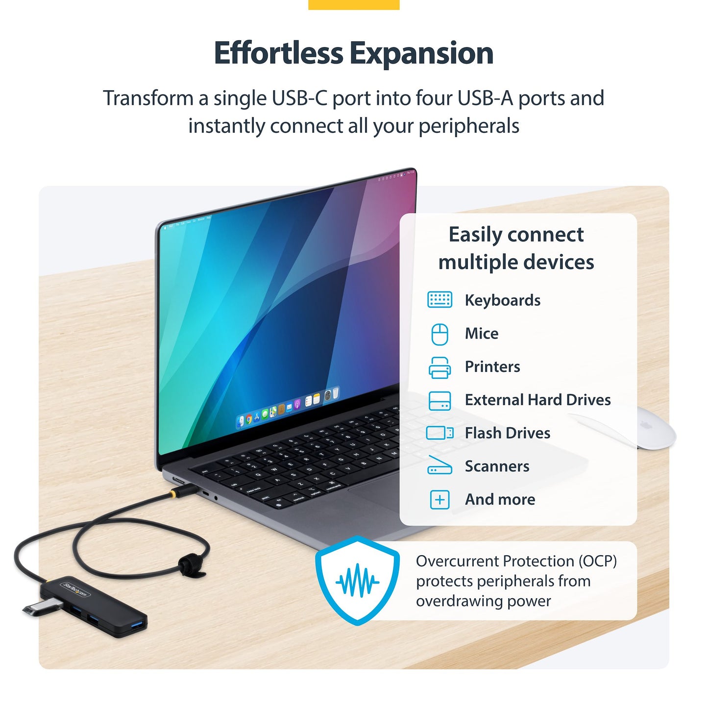 StarTech.com 4-Port USB-C Hub, 5Gbps, Bus Powered, USB-C to 4x USB-A Mini Hub, Extra